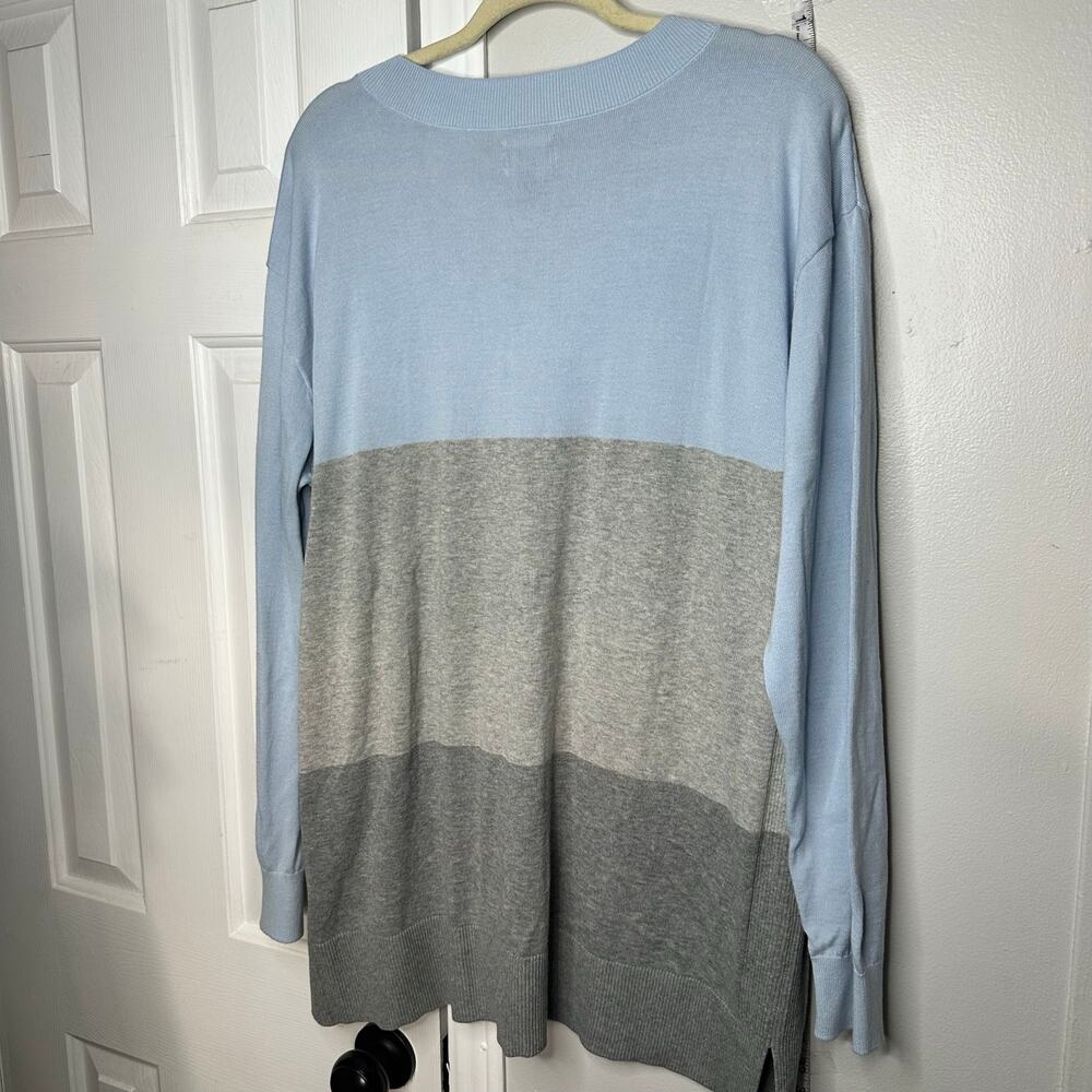 Lands End Sweater Large 14 16 Color block Blue Gray - Picture 12 of 13